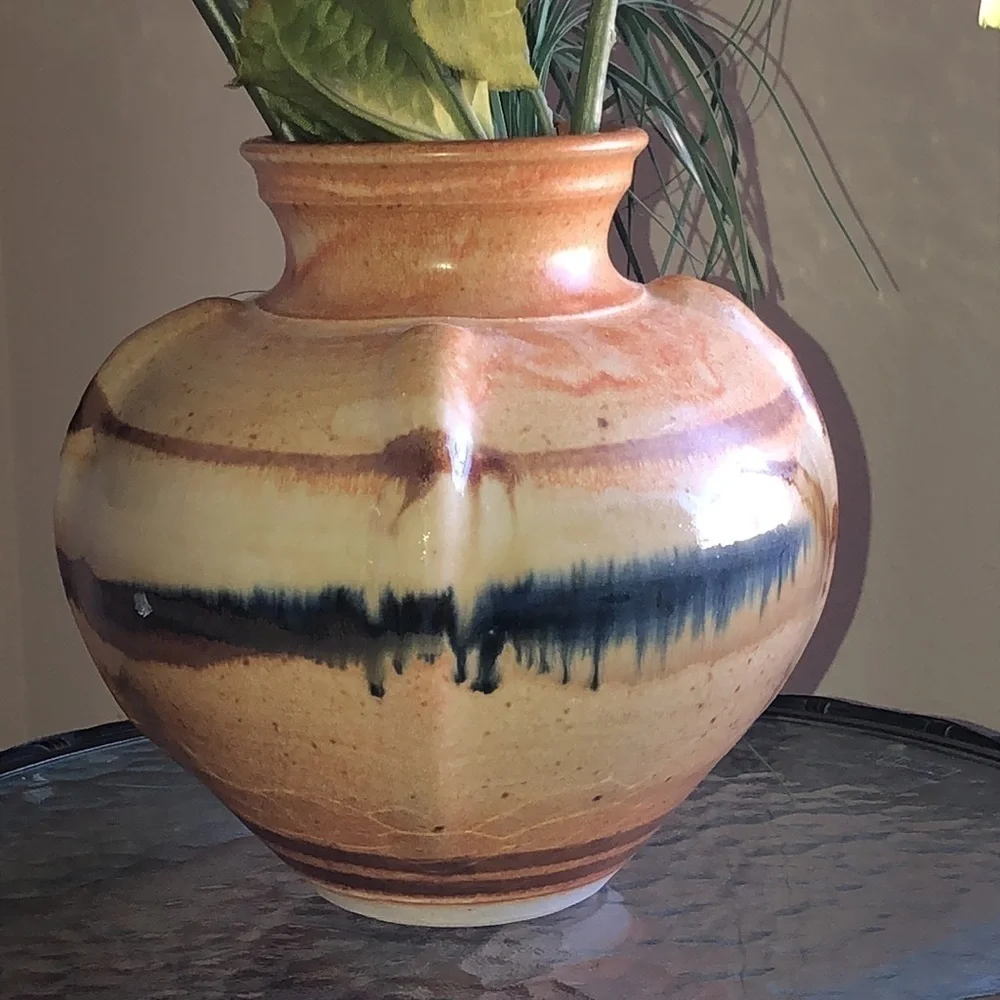 COPY - Glazed Vase Tan brown blue colors Made in 93/95’